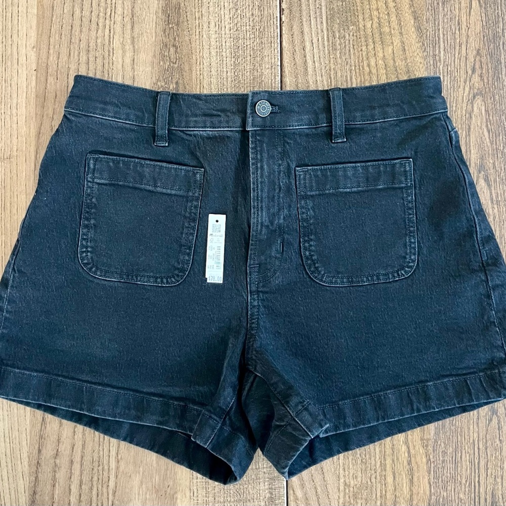 Madewell Women's Black Denim Shorts with patch pockets. NWT.